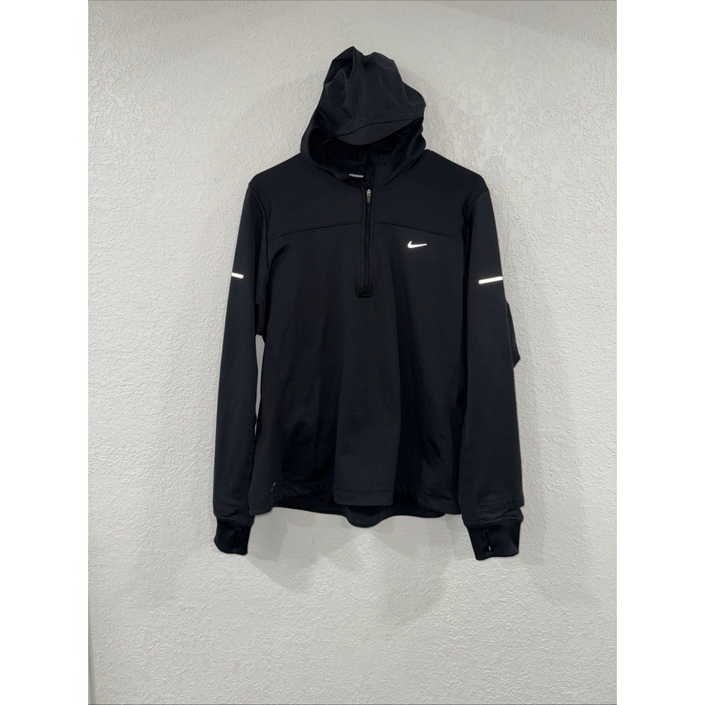 Nike Fit Dry Sweatshirt Sz XL Black Hooded 1/4 Zip Stretch Athleisure